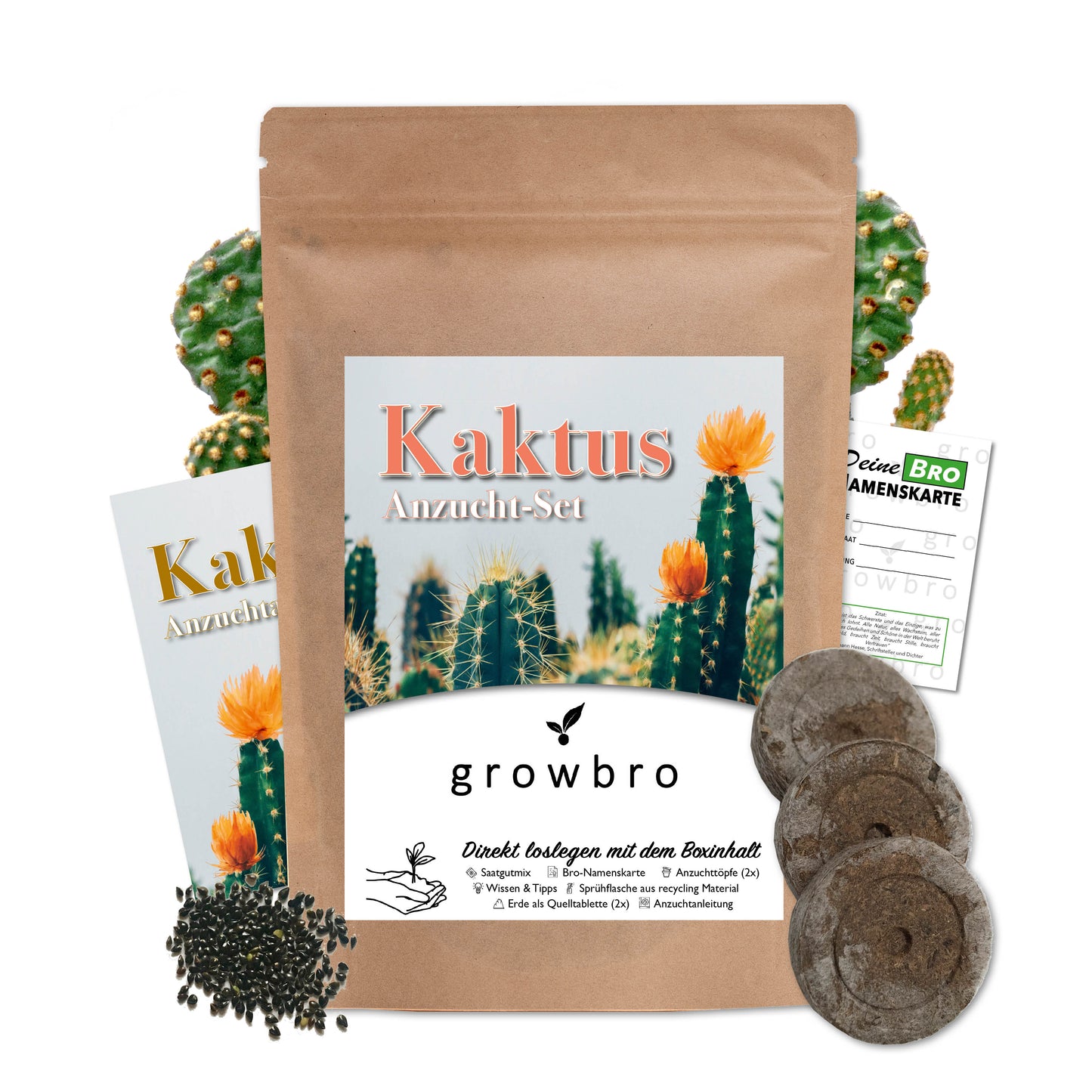 growbro - KAKTUS Guerilla Anzuchtset - Züchte deinen neuen BRO # Kaktus klein # Kaktus Pflanze # Kaktus Samen # Besondere Geschenke