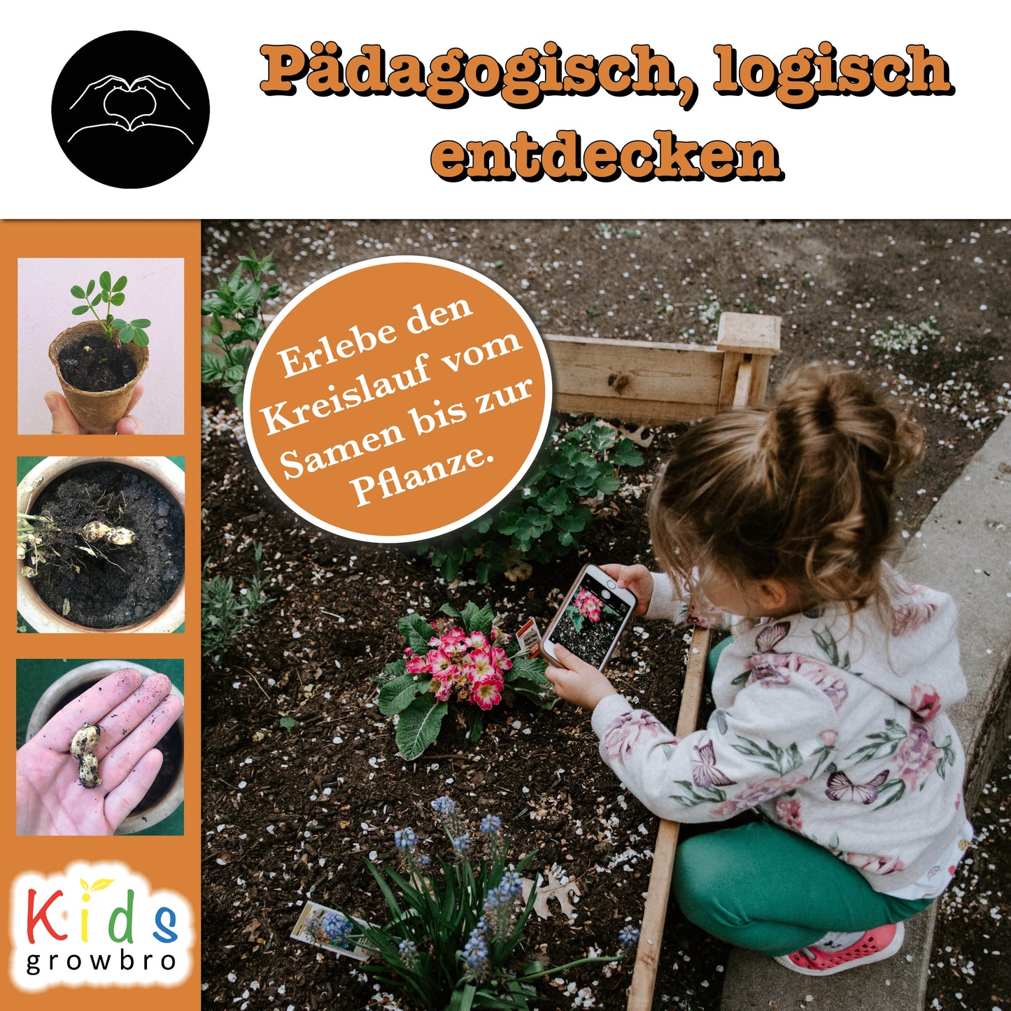 growbro Kids Erdnuss Anzuchtset, Garten Entdecker Set, Forscher Kinder, Geschenk für Kinder, Mitbringsel Kindergeburtstag, Mitbringexperiment