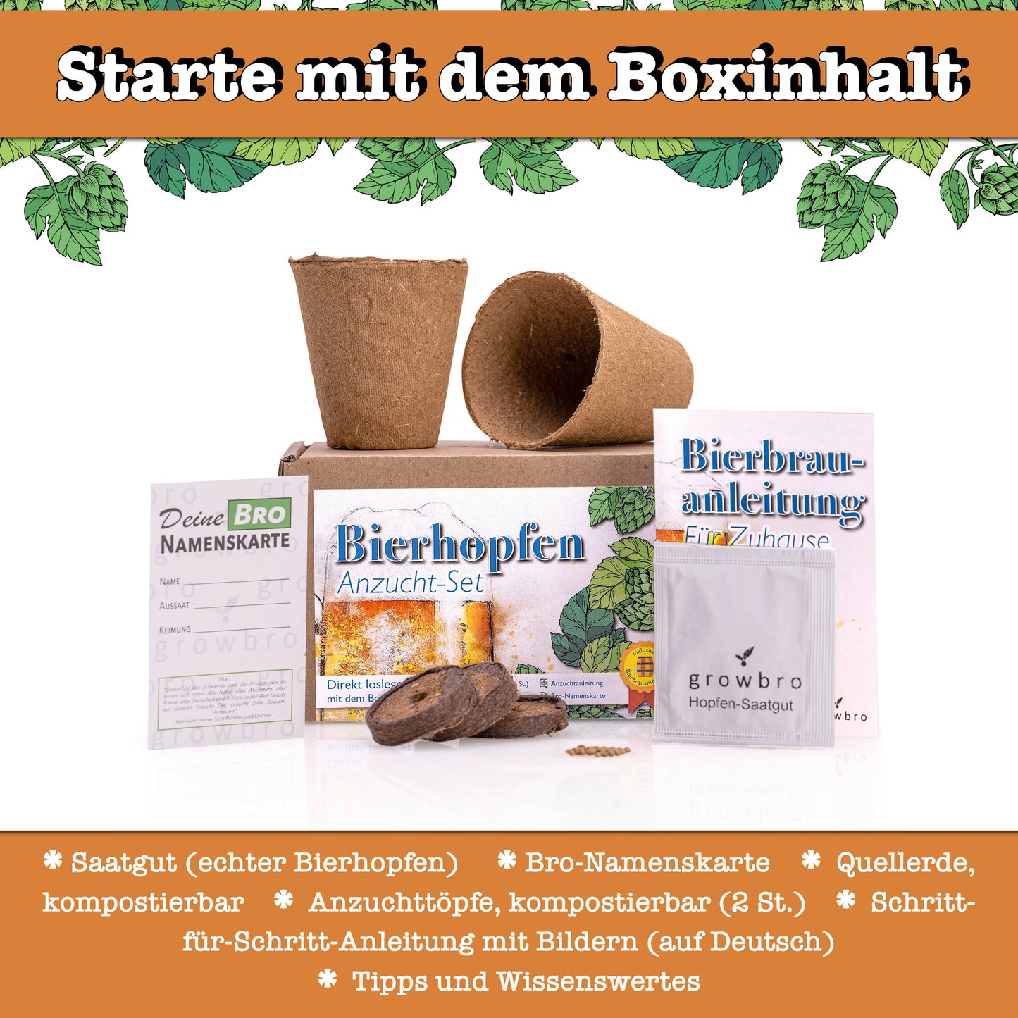 growbro | Hopfen Anzuchtset | Der Weg zu DEINEM EIGENEN BIER | Das Geschenk für Männer, Freunde & Papa # Bier Geschenk für Männer
