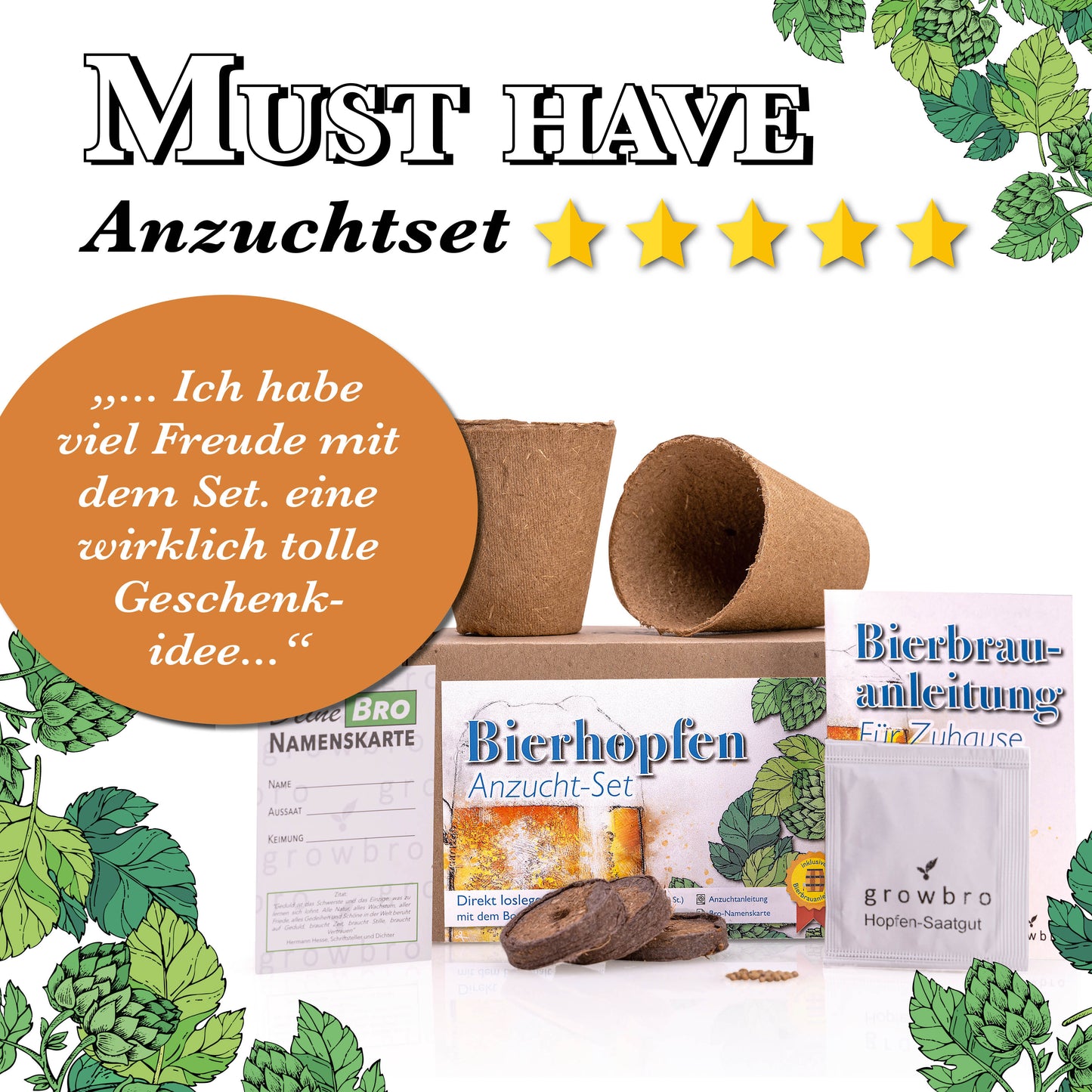 growbro | Hopfen Anzuchtset | Der Weg zu DEINEM EIGENEN BIER | Das Geschenk für Männer, Freunde & Papa # Bier Geschenk für Männer