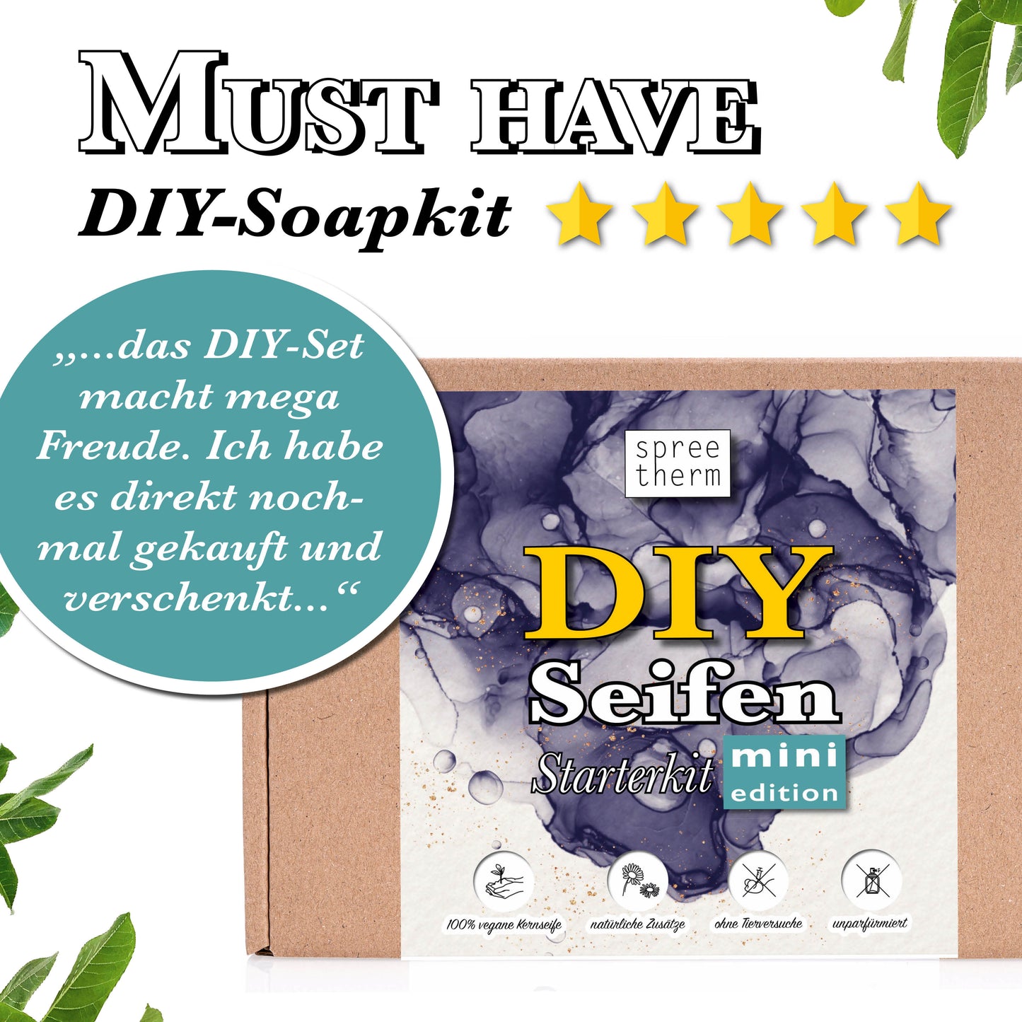 Seife selber machen, DIY Set von spreetherm inkl. 100% veganer Kernseife, uvm. - HIGHLIGHTS: Natürliche Zutaten, unparfümiert