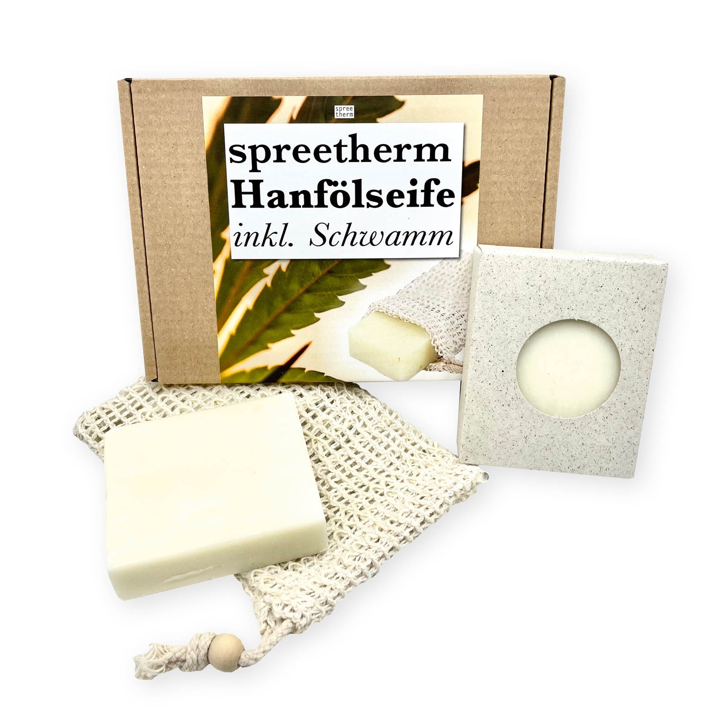 Hanfölseife von spreetherm, inkl. Schwamm als Geschenkset, ohne künstliche Zusätze, perfekt um Danke zu sagen