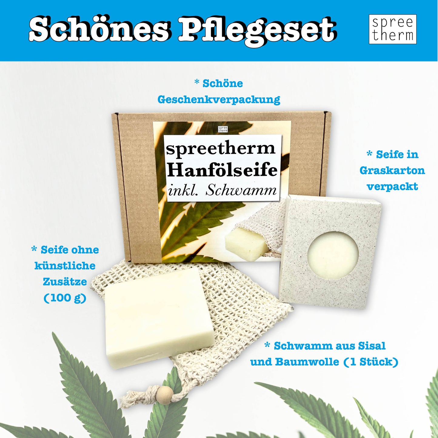 Hanfölseife von spreetherm, inkl. Schwamm als Geschenkset, wunderbar um Danke zu sagen