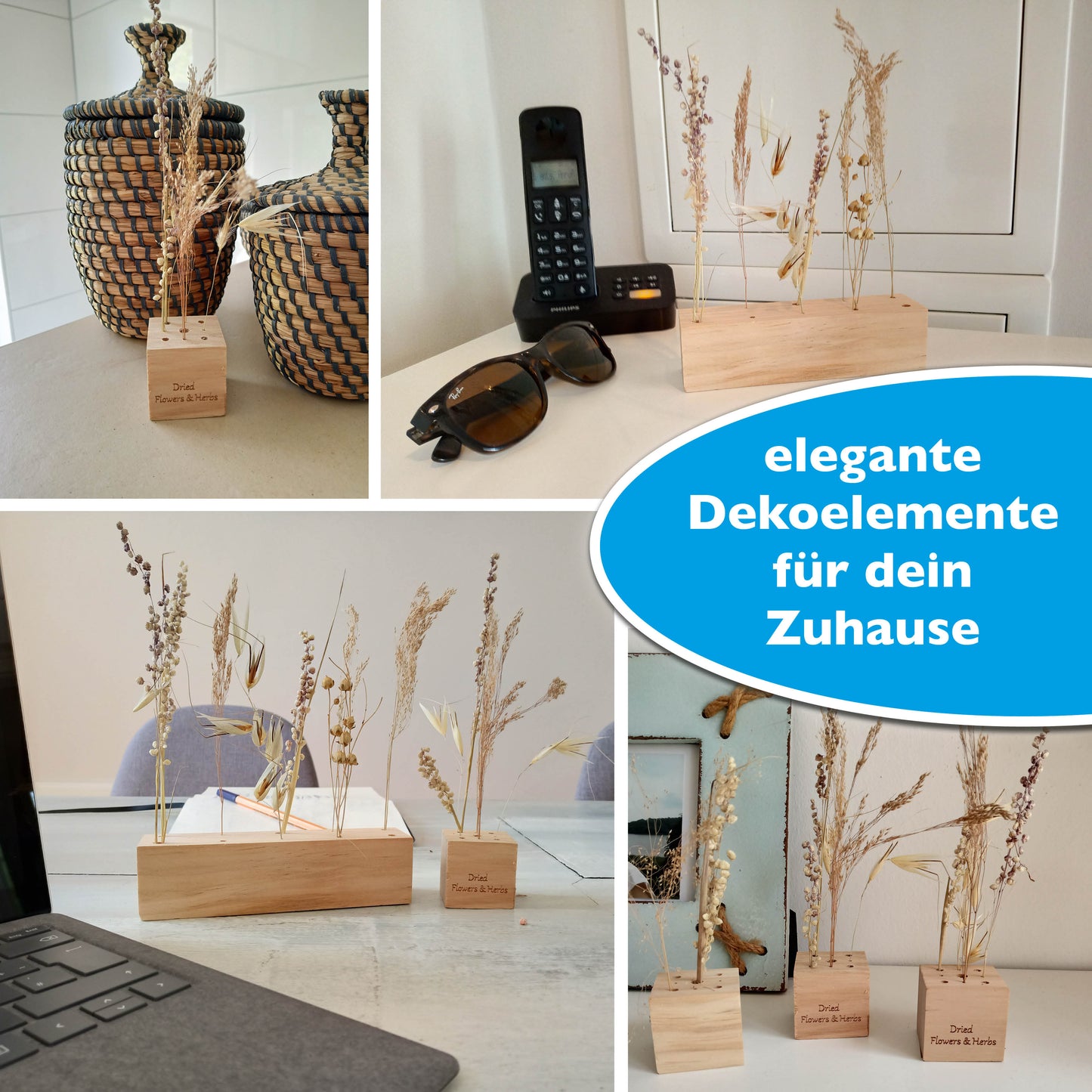Blumenhalter Trockenblumen Leiste - 2 teilig von inkl. Achtsamkeitskompass, Deko-Highlight