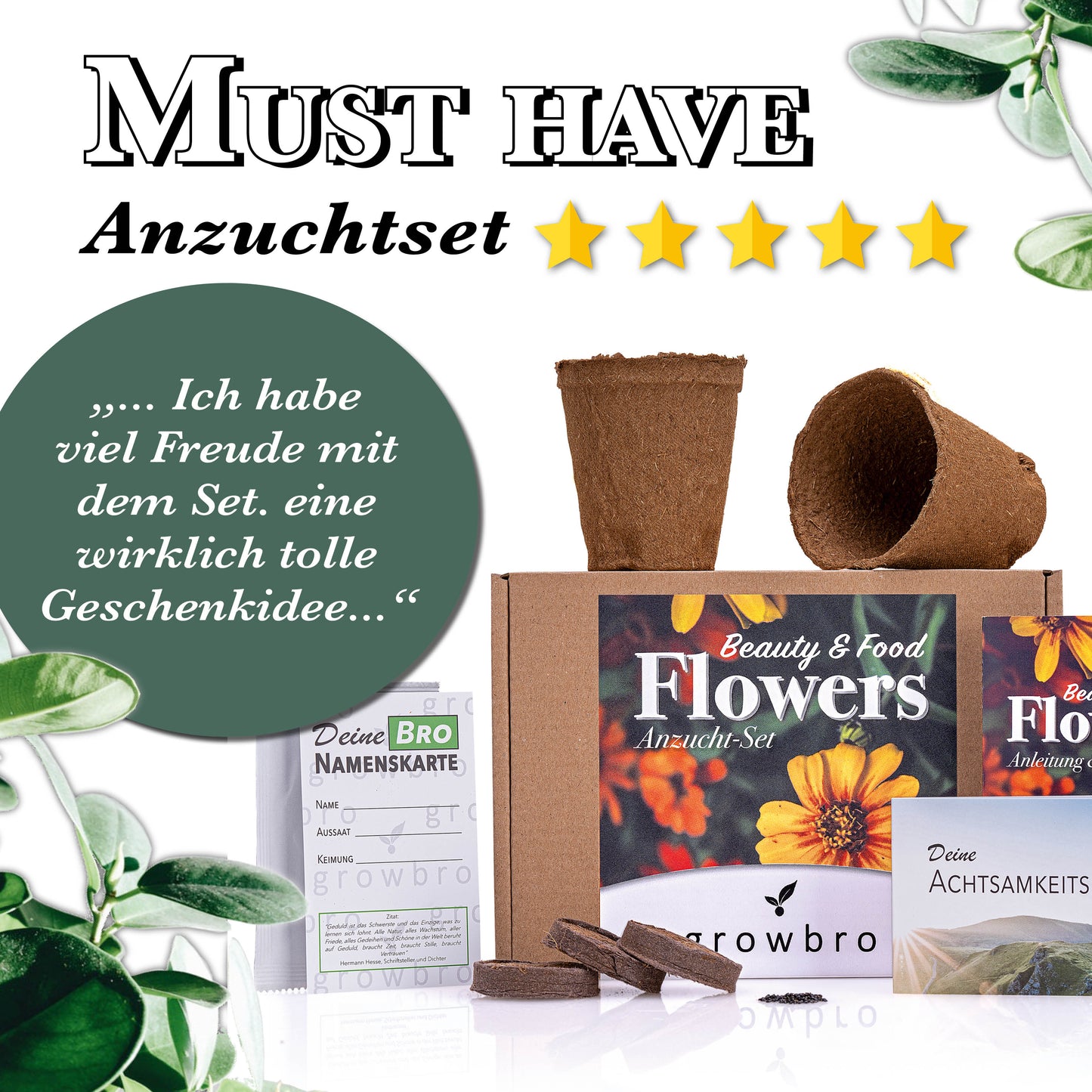 growbro - FLOWER POWER - Essbare Blüten Anzucht-Set, Dein Samen Mix für essbare Blumen und als Bienenwiese Saatgut