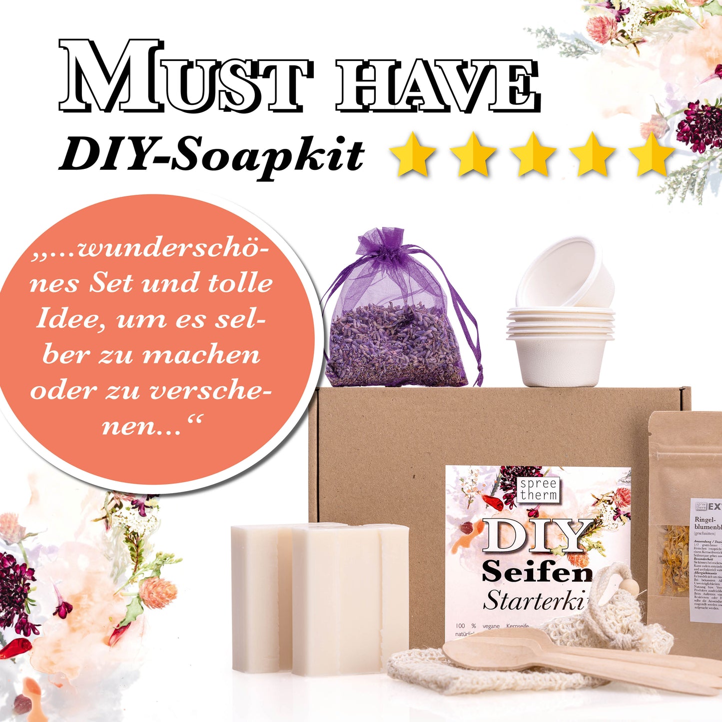 Seife selber machen, DIY Set von spreetherm inkl. veganer Kernseife, Seifenbeutel uvm.