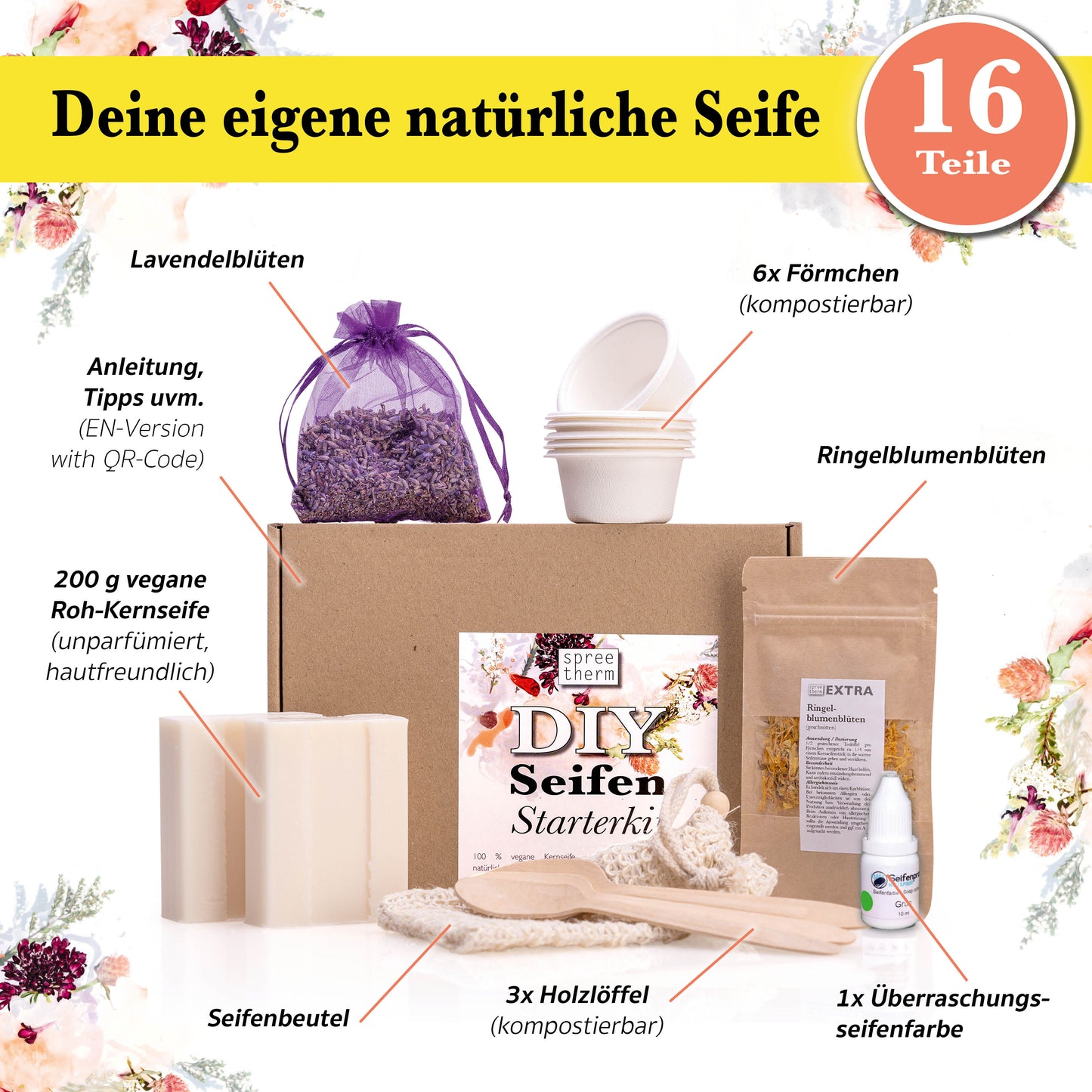 Seife selber machen, DIY Set von spreetherm inkl. veganer Kernseife, Seifenbeutel uvm.