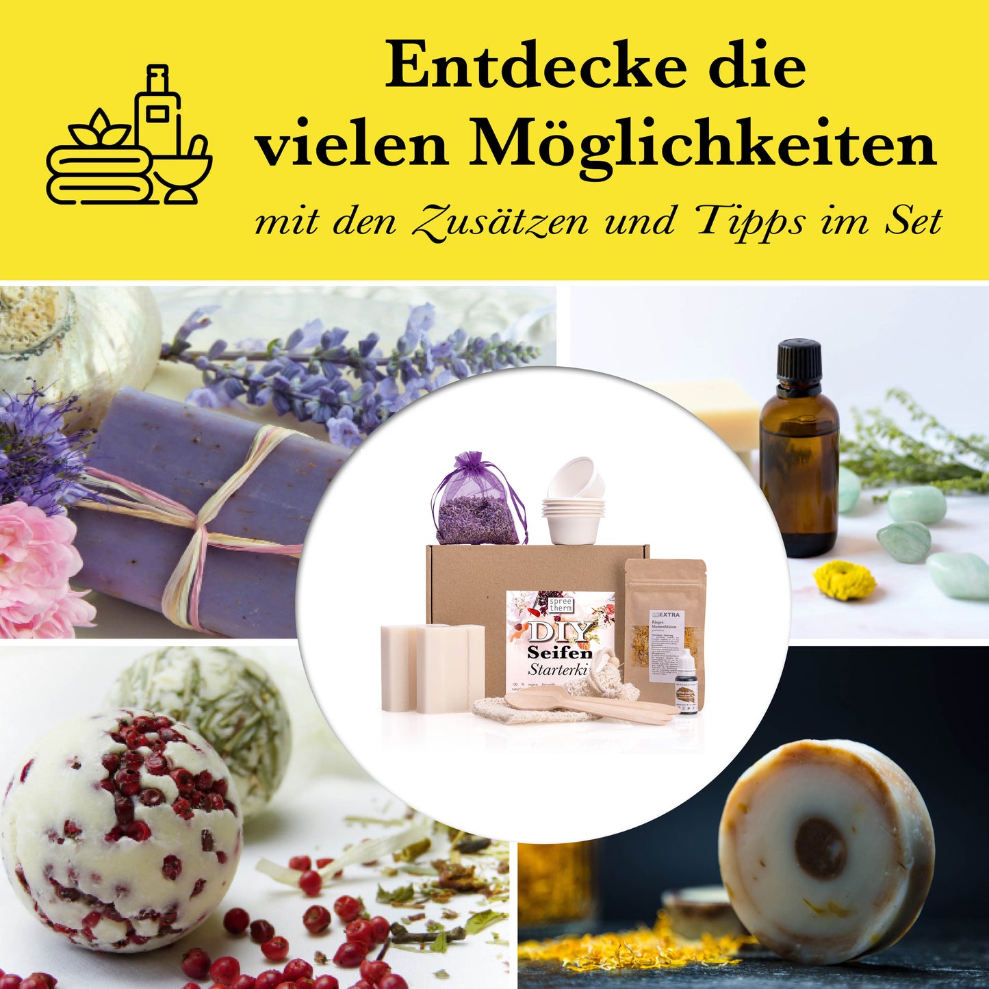 Seife selber machen, DIY Set von spreetherm inkl. veganer Kernseife, Seifenbeutel uvm.