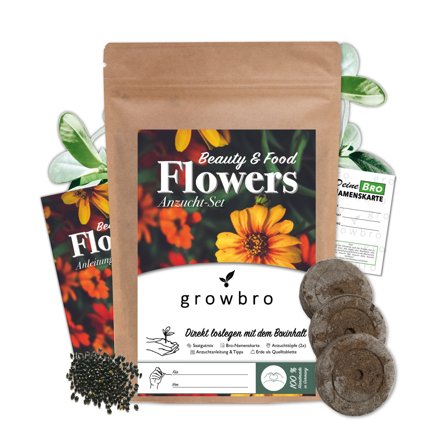 growbro 3 x Flower Power Light - Essbare Blüten Anzucht-Set, Dein Samen Mix für essbare Blumen und als Bienenwiese Saatgut # Blumensamen Geschenk