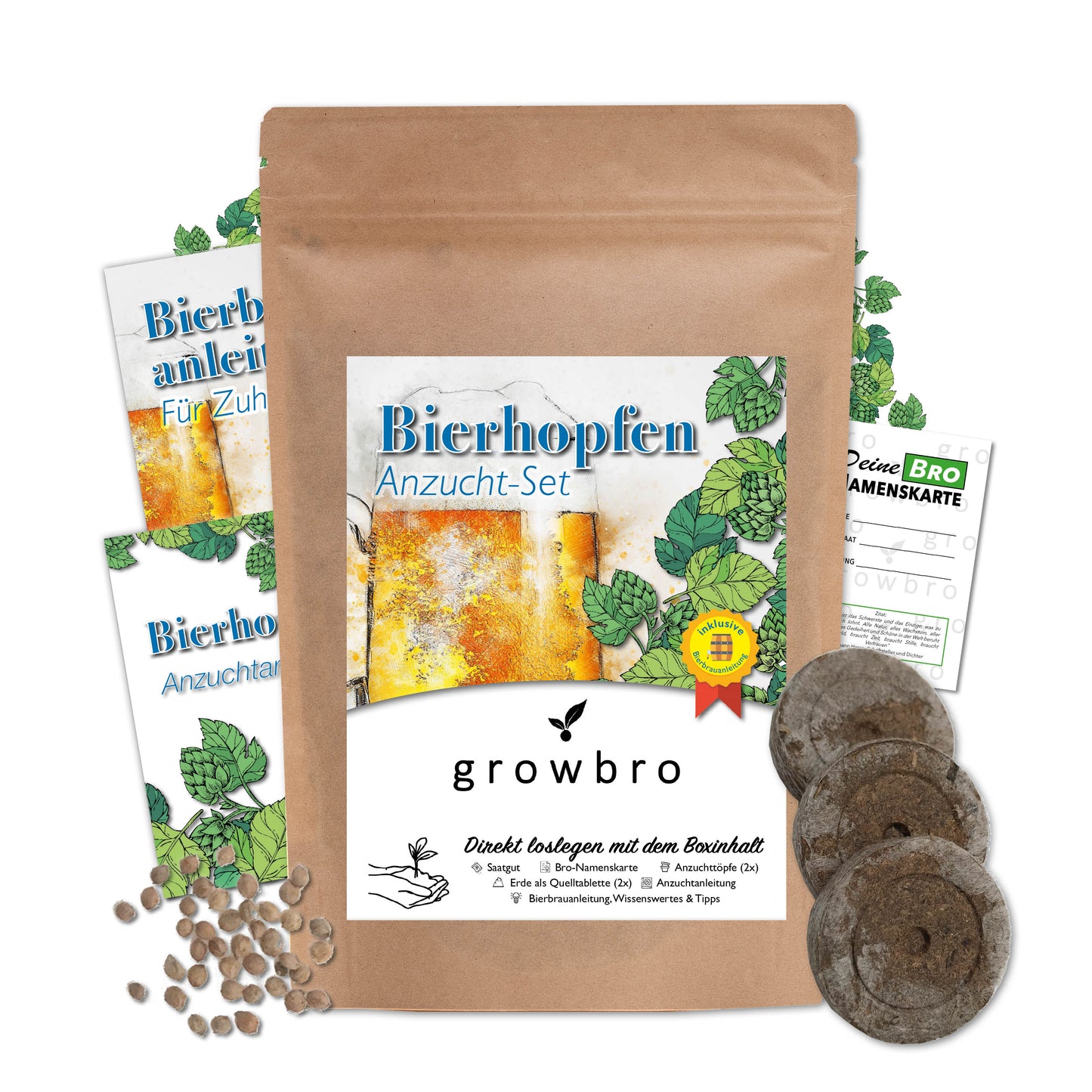 growbro - HOPFEN Guerilla Anzuchtset - Züchte deinen neuen BRO # kleines Geschenk # Männer Geschenk # Hopfen Samen # Nachhaltige Geschenke