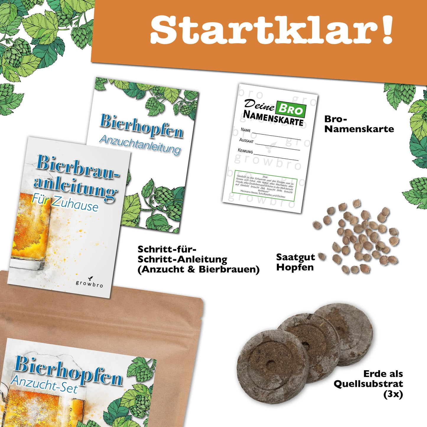 growbro - HOPFEN Guerilla Anzuchtset - Züchte deinen neuen BRO # kleines Geschenk # Männer Geschenk # Hopfen Samen # Nachhaltige Geschenke