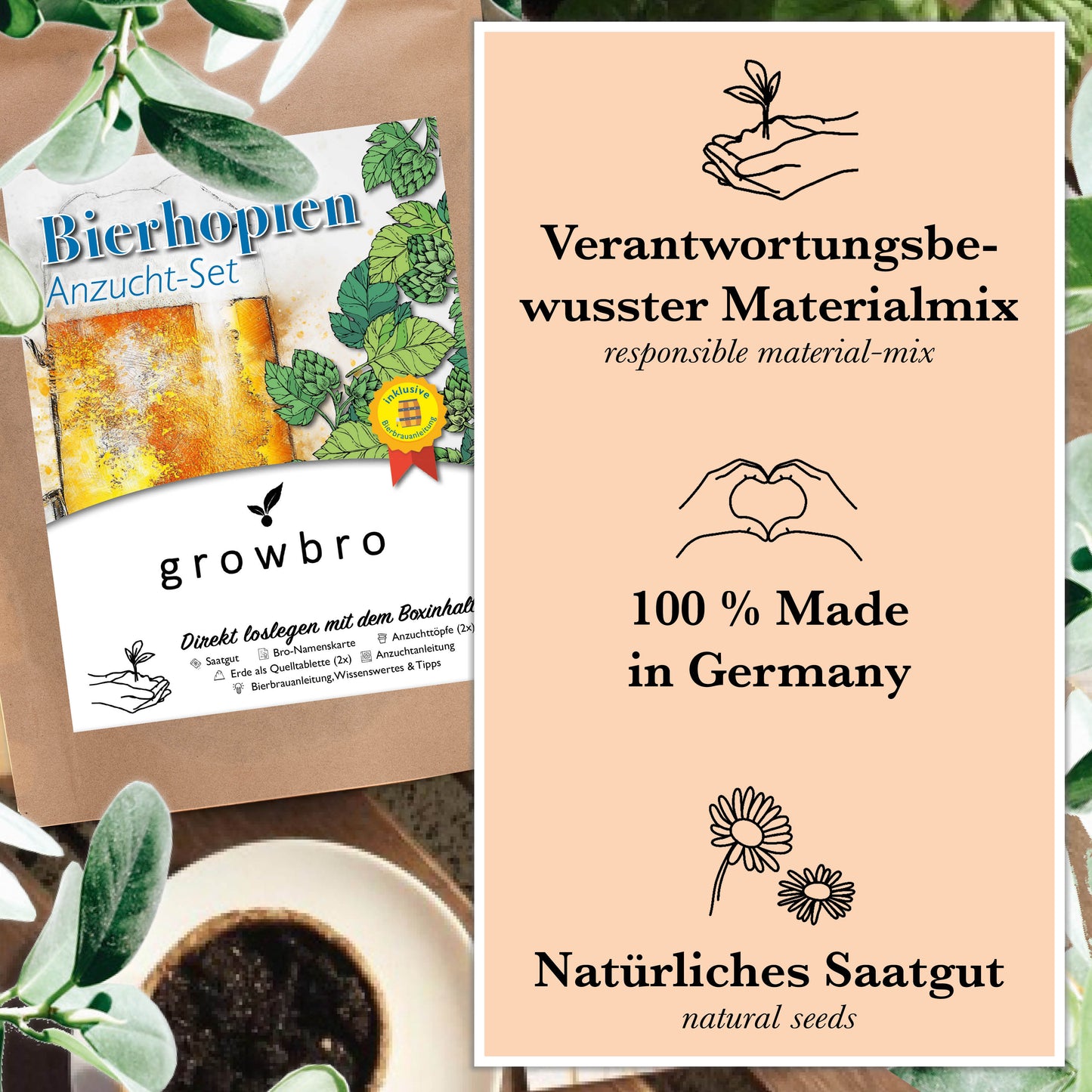 growbro - HOPFEN Guerilla Anzuchtset - Züchte deinen neuen BRO # kleines Geschenk # Männer Geschenk # Hopfen Samen # Nachhaltige Geschenke