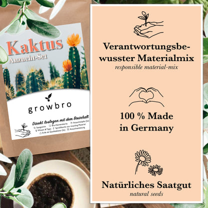 growbro - KAKTUS Guerilla Anzuchtset - Züchte deinen neuen BRO # Kaktus klein # Kaktus Pflanze # Kaktus Samen # Nachhaltige Geschenke