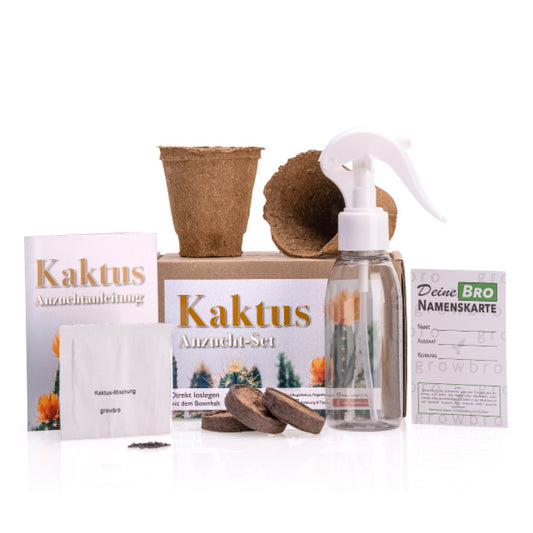 growbro Kaktus Anzuchtset - DIY Geschenkidee für Pflanzenliebhaber - Komplettes Starter Set mit Samen, Erde & Topf | Das grüne Hobby für Zuhause & Büro