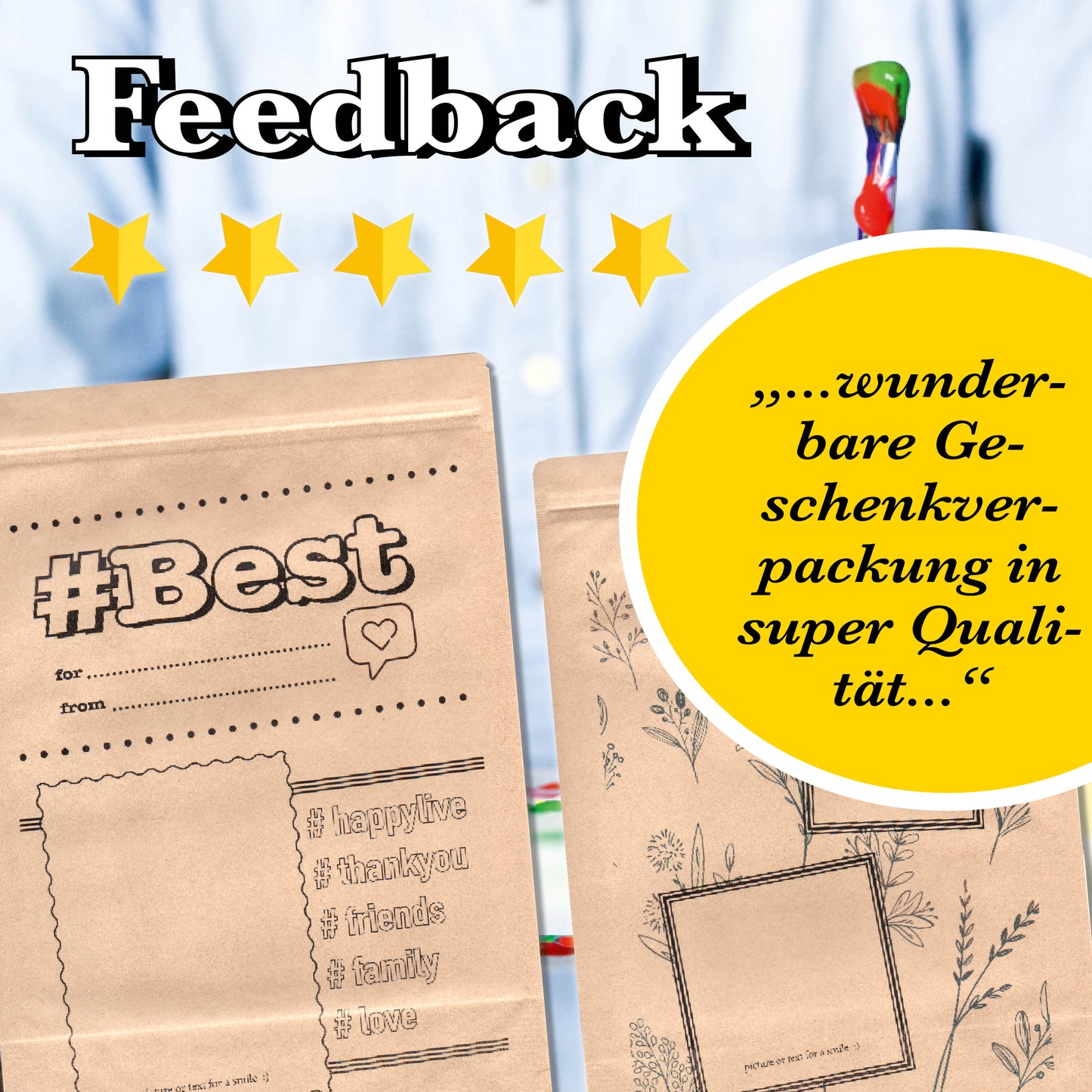 3 X Geschenktüten Papier als Geschenkverpackung od. Versandtasche - individualisierte Geschenktaschen für max. Abmessung 25 x 10 x 5 cm