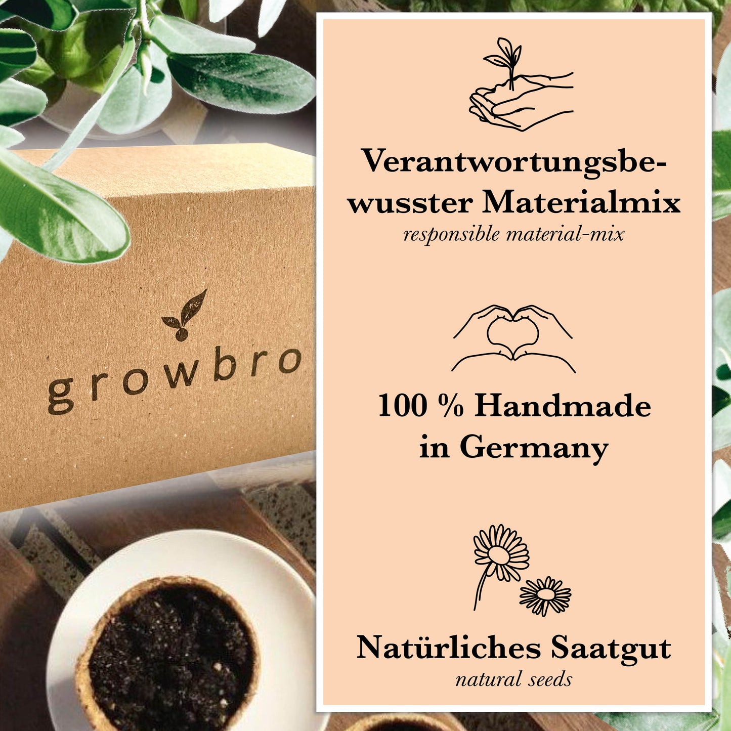 growbro 5 Pflanzen Saatgut Starter Anzucht Set, Züchte Deine eigenen essbaren Pflanzen, handmade, Geschenk # farming # selbstversorger