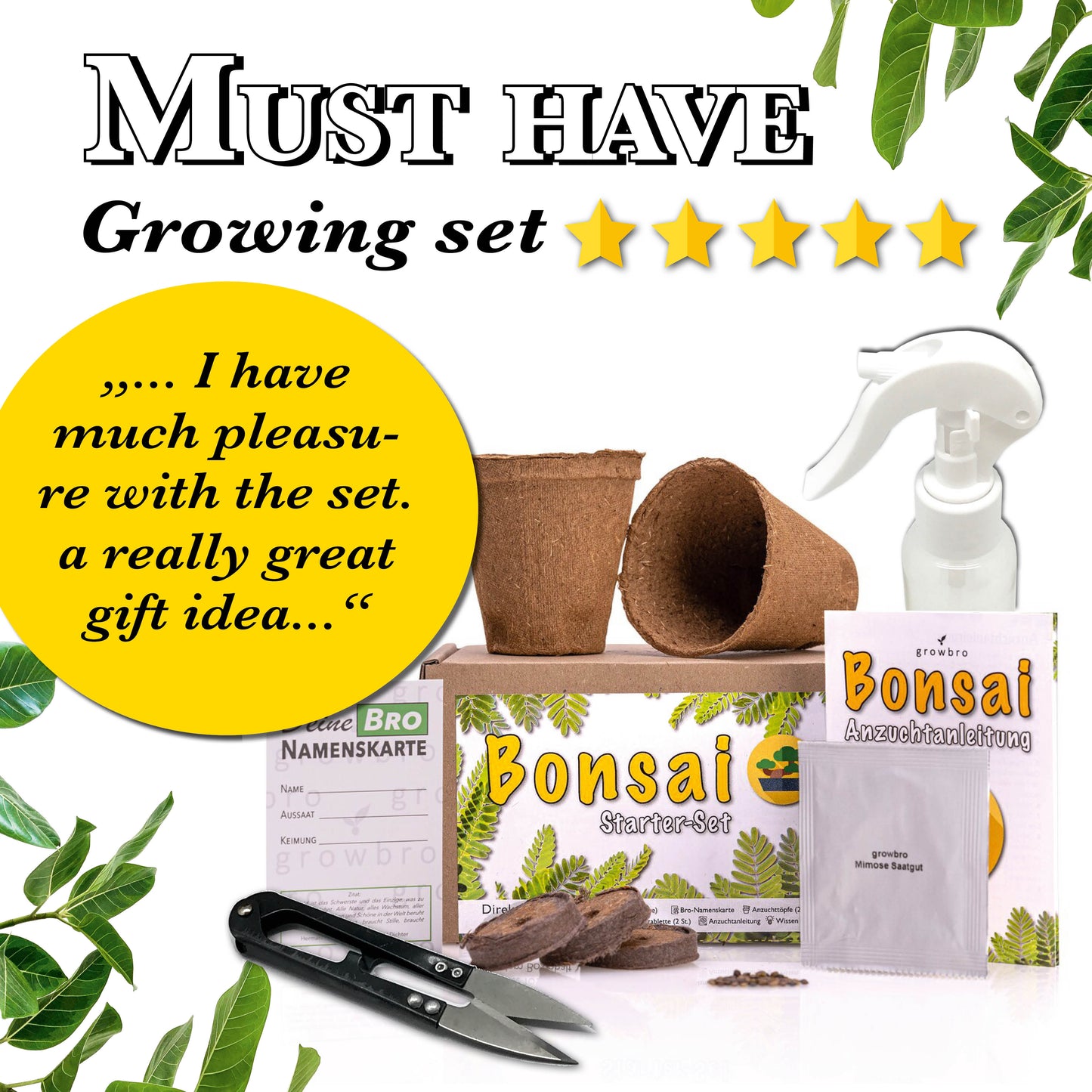 Bonsai - growbro - Wisteria Grow Kit - GROW YOUR OWN BONSAI BRO, gifts for women and men, Bonsai Starter Kit incl. seeds, spray bottle, and much more