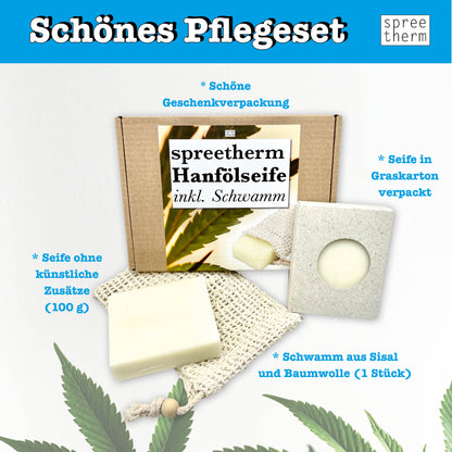 Hanfölseife von spreetherm, inkl. Schwamm als Geschenkset, wunderbar um Danke zu sagen