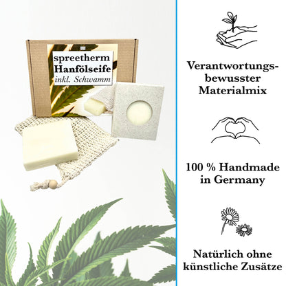Hanfölseife von spreetherm, inkl. Schwamm als Geschenkset, wunderbar um Danke zu sagen