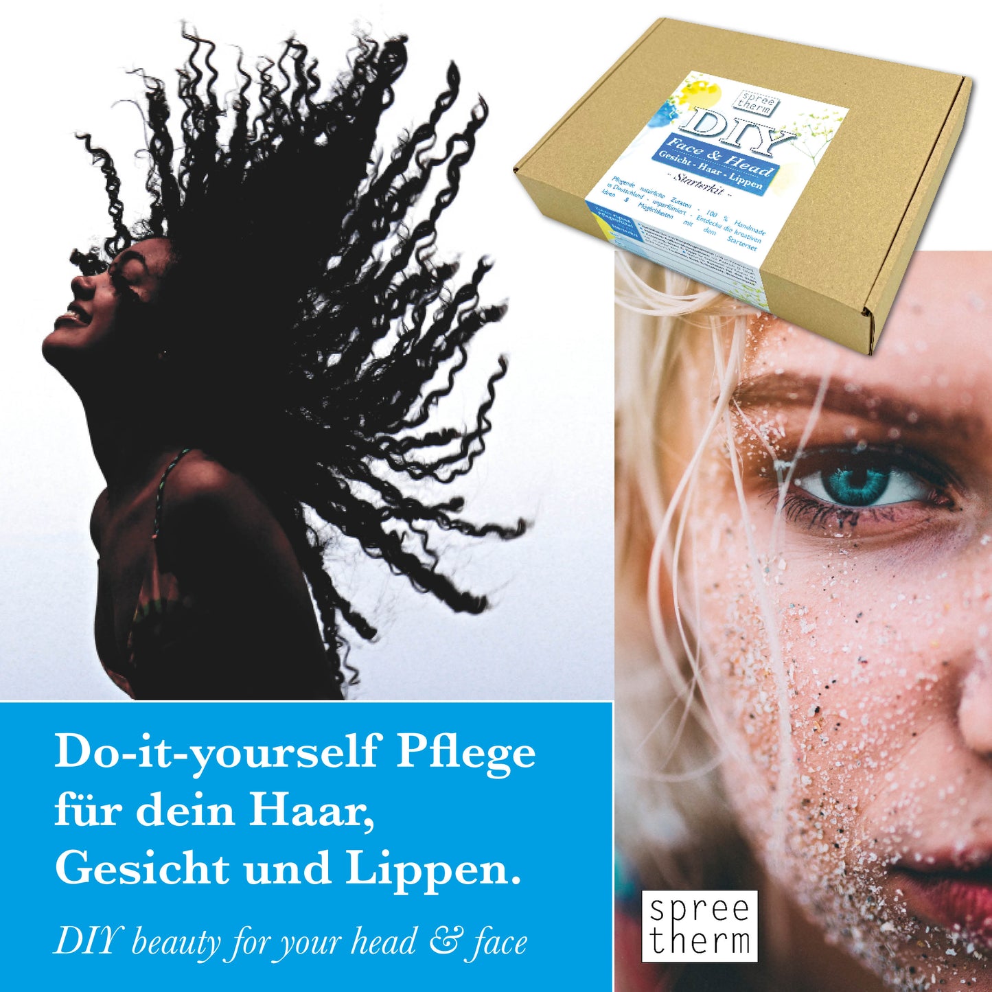 diy HAAR - GESICHT - LIPPEN Pflege Set von spreetherm inkl. Sprühflasche aus Recyclingmaterial, pflanzliche Zutaten uvm. # Pflege Geschenk