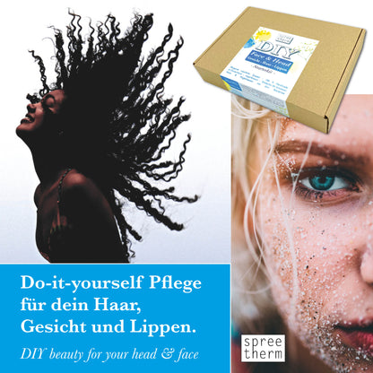diy HAAR - GESICHT - LIPPEN Pflege Set von spreetherm inkl. Sprühflasche aus Recyclingmaterial, pflanzliche Zutaten uvm. # Pflege Geschenk