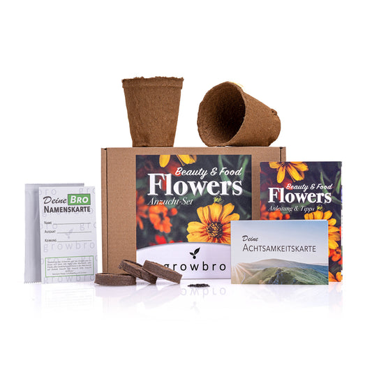 growbro - FLOWER POWER - Essbare Blüten Anzucht-Set, Dein Samen Mix für essbare Blumen und als Bienenwiese Saatgut