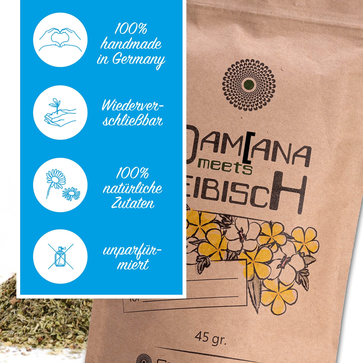 Damiana meets Eibisch Tee-Mischung von SpreeRausch, DEINE Original Kräutermischung für viele Verwendungsmöglichkeiten