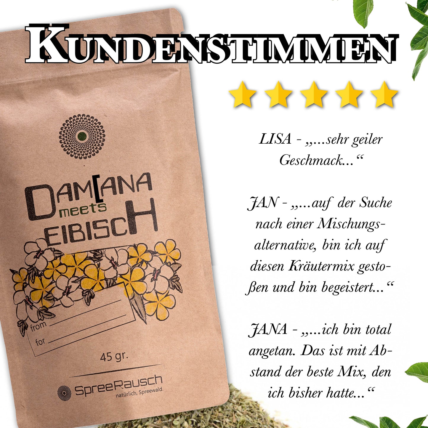Damiana meets Eibisch Tee-Mischung von SpreeRausch, DEINE Original Kräutermischung für viele Verwendungsmöglichkeiten