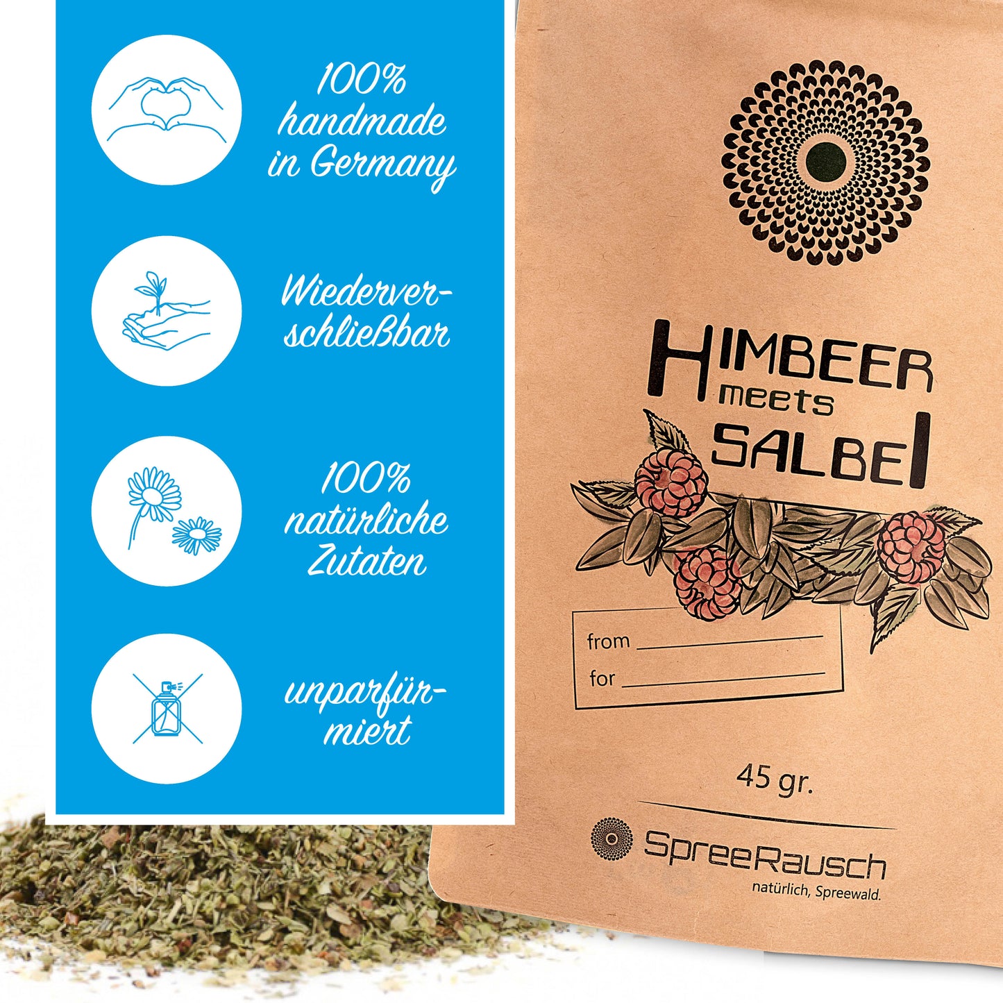 Himbeer - Salbei Teemischung von SpreeRausch, Die ORIGINAL Kräutermischung für viele Verwendungsmöglichkeiten