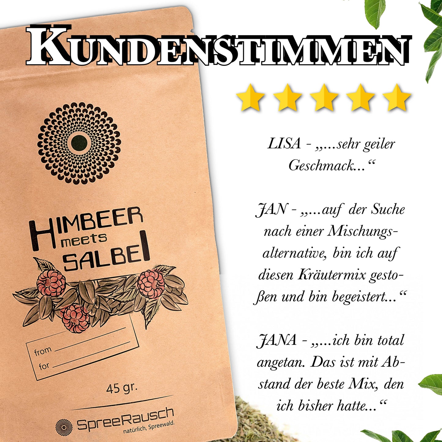 Himbeer - Salbei Teemischung von SpreeRausch, Die ORIGINAL Kräutermischung für viele Verwendungsmöglichkeiten